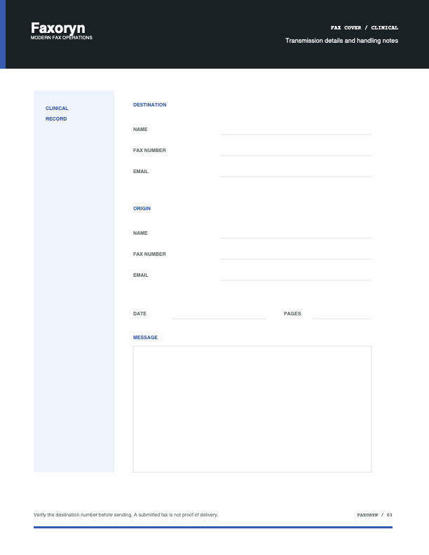 Example clinical fax cover