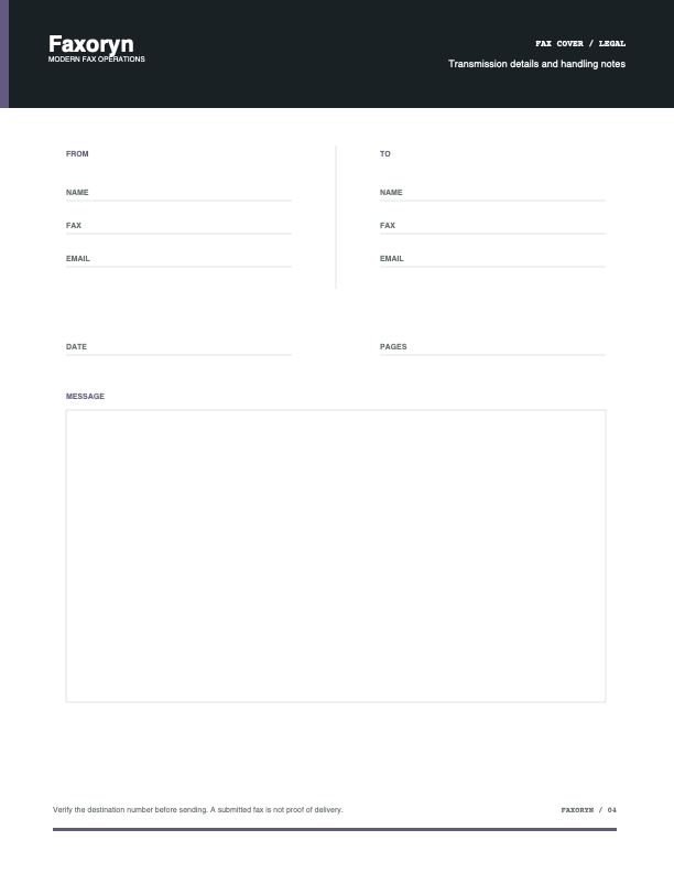Example legal fax cover