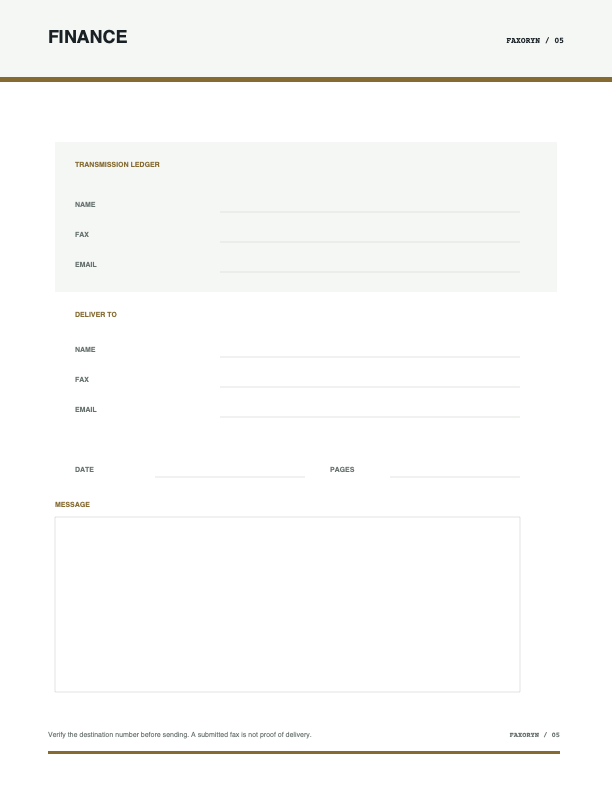 Example finance fax cover