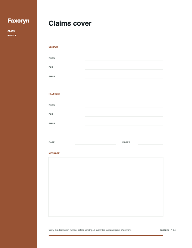 Example claim evidence packet fax cover