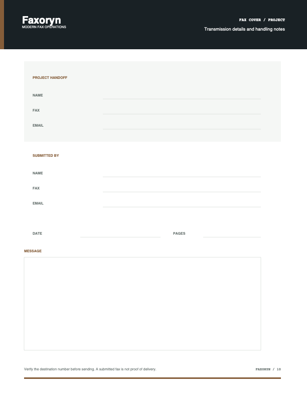 Example production order fax cover