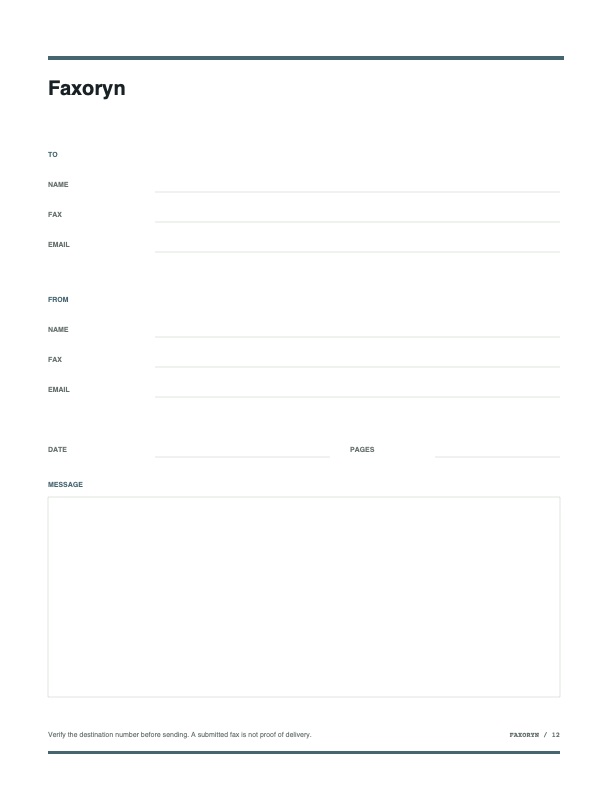 Example vendor authorization packet fax cover